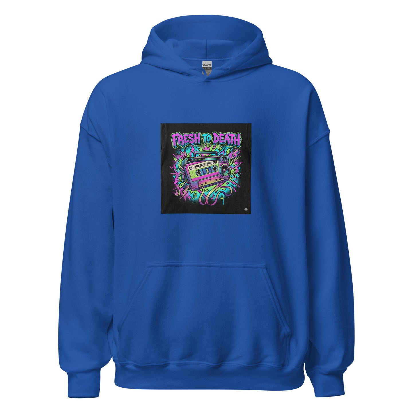 hoodie bleu fresh to death oversize néon rétro 90s hip-hop streetwear — Throwback