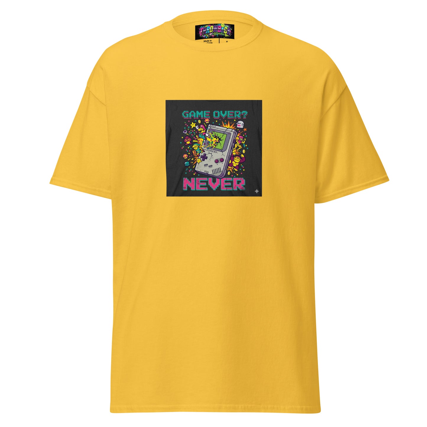 t-shirt jaune game over never gaming années 90 pixel art streetwear — Throwback