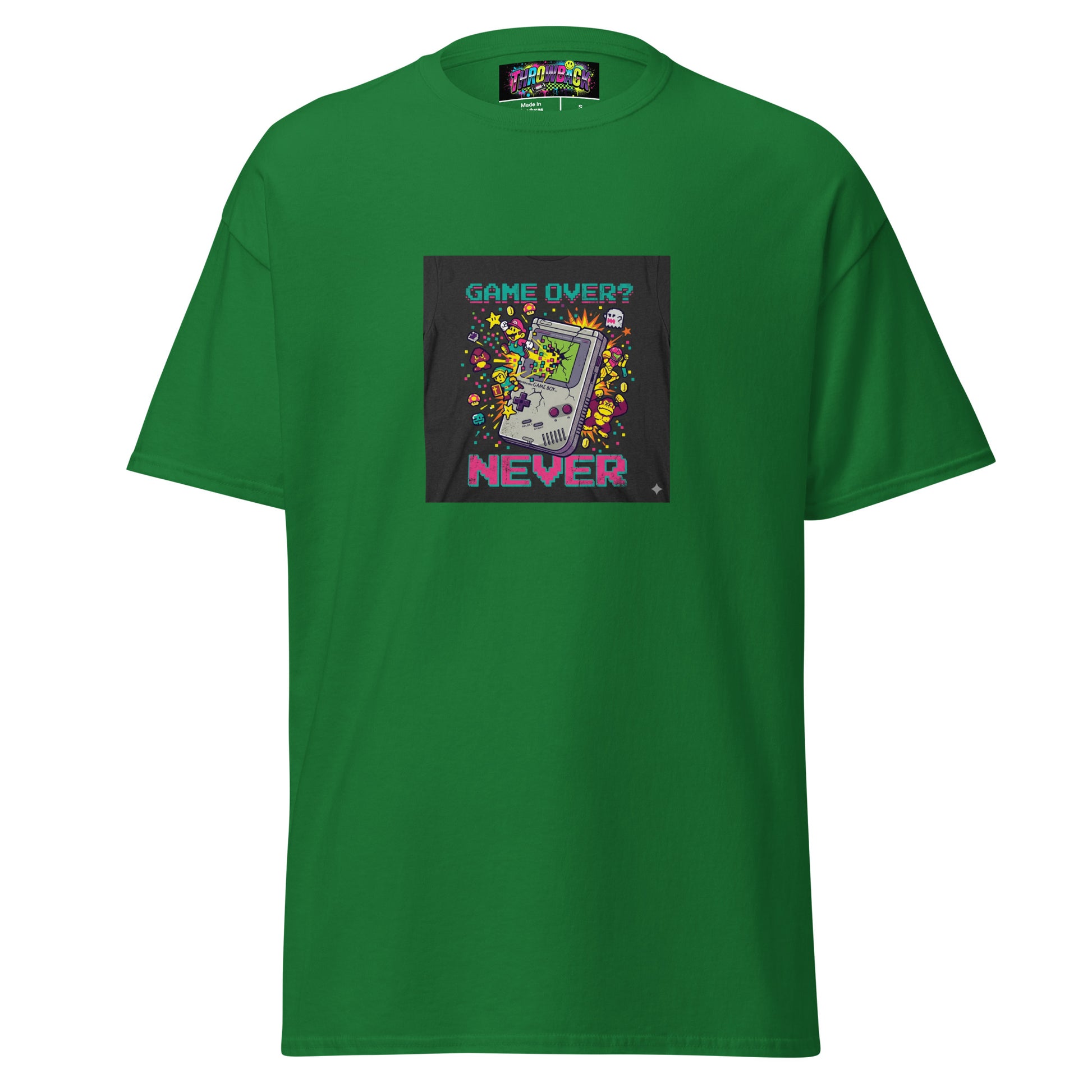 t-shirt vert game over never rétro gaming années 90 unisexe taille l xl — Throwback