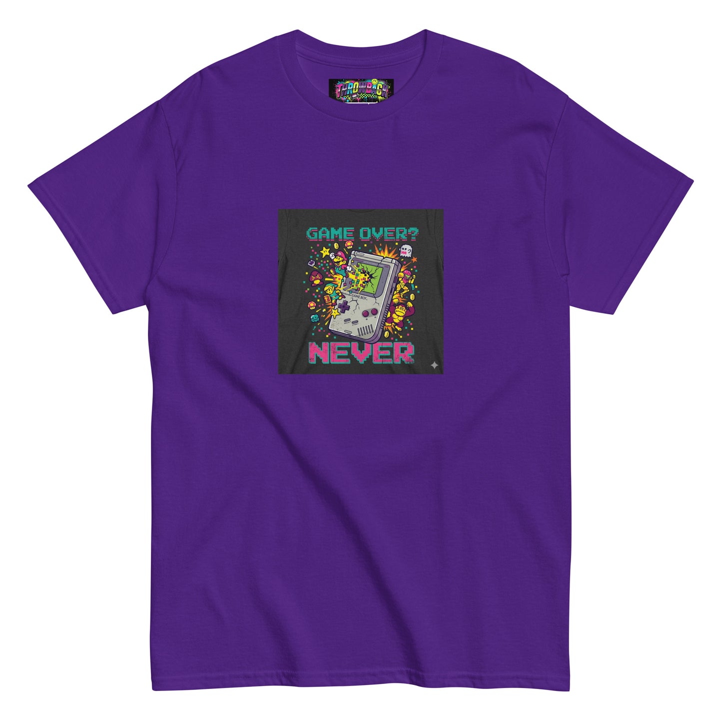 t-shirt violet game over never pixel art gaming années 90 gameboy — Throwback