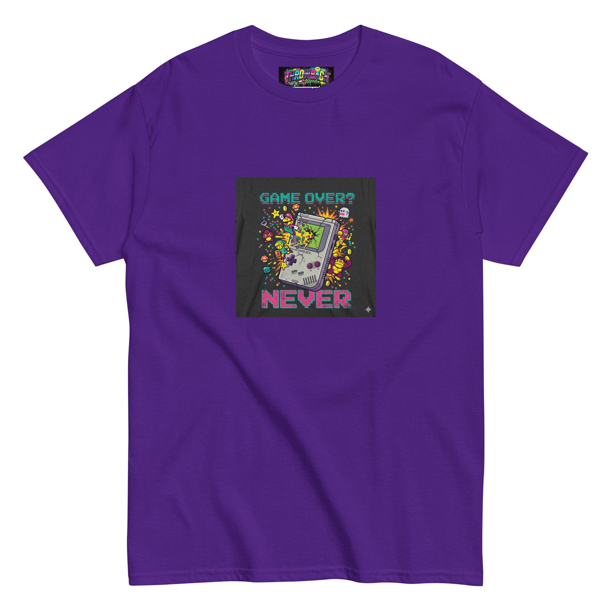 t-shirt violet game over never pixel art gaming années 90 gameboy — Throwback