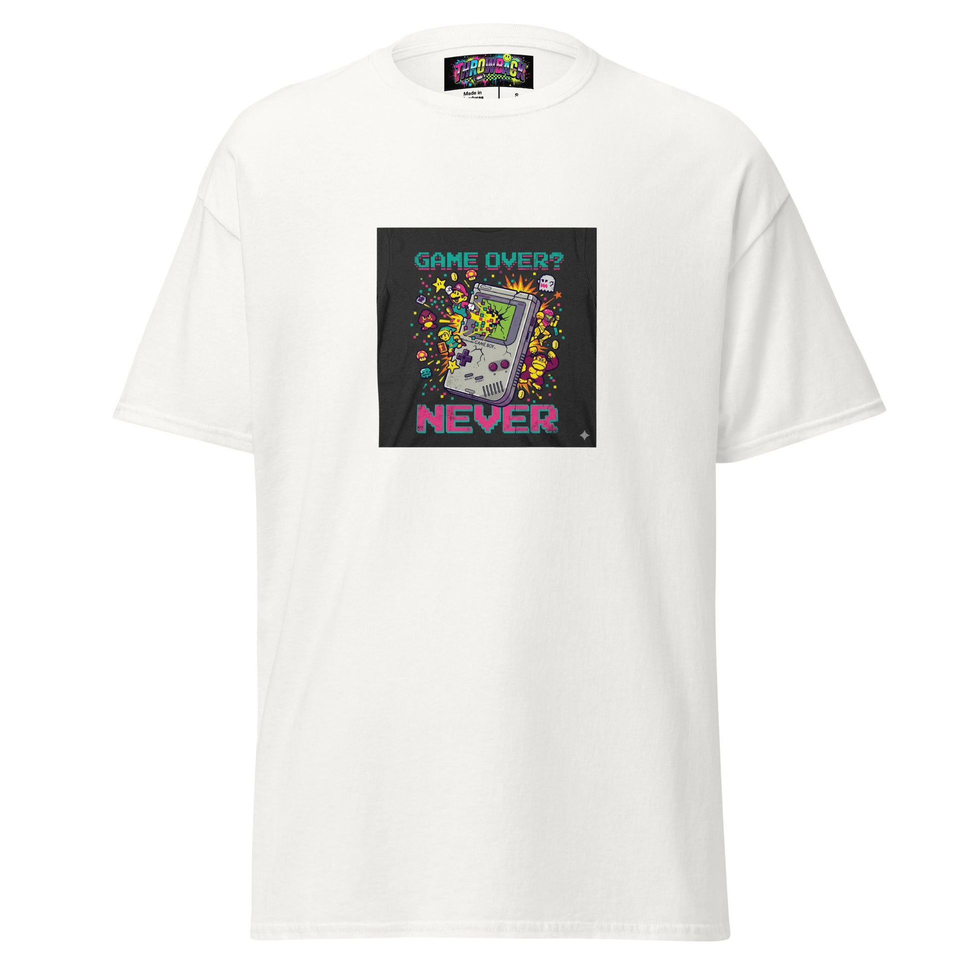 t-shirt blanc game over never gaming 90s pixel art unisexe taille m — Throwback