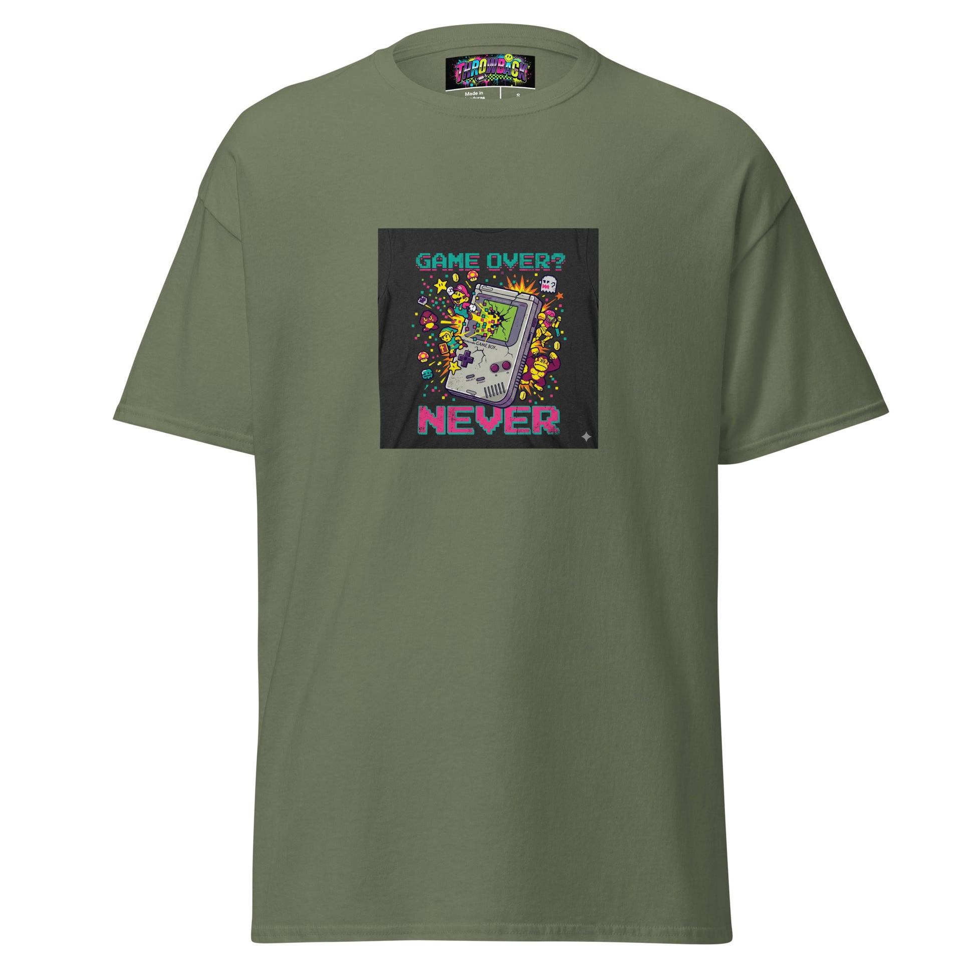 t-shirt kaki game over never gaming 90s pixel art streetwear homme — Throwback