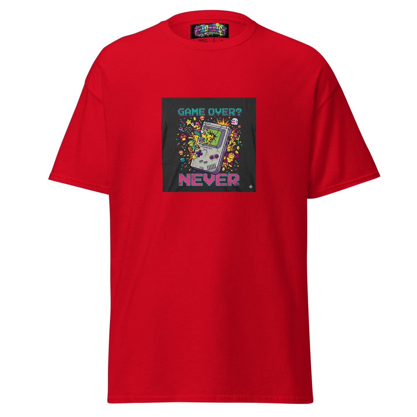 t-shirt rouge game over never gaming 90s oversize porté streetwear — Throwback