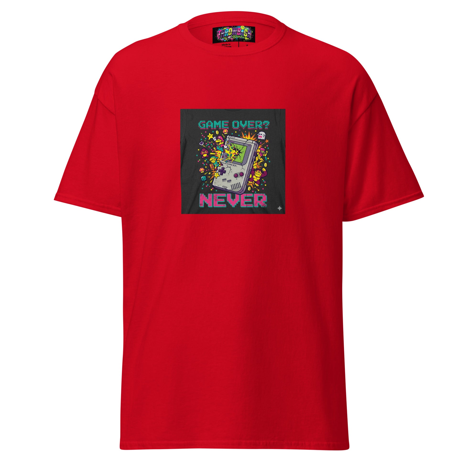 t-shirt rouge game over never gaming 90s oversize porté streetwear — Throwback