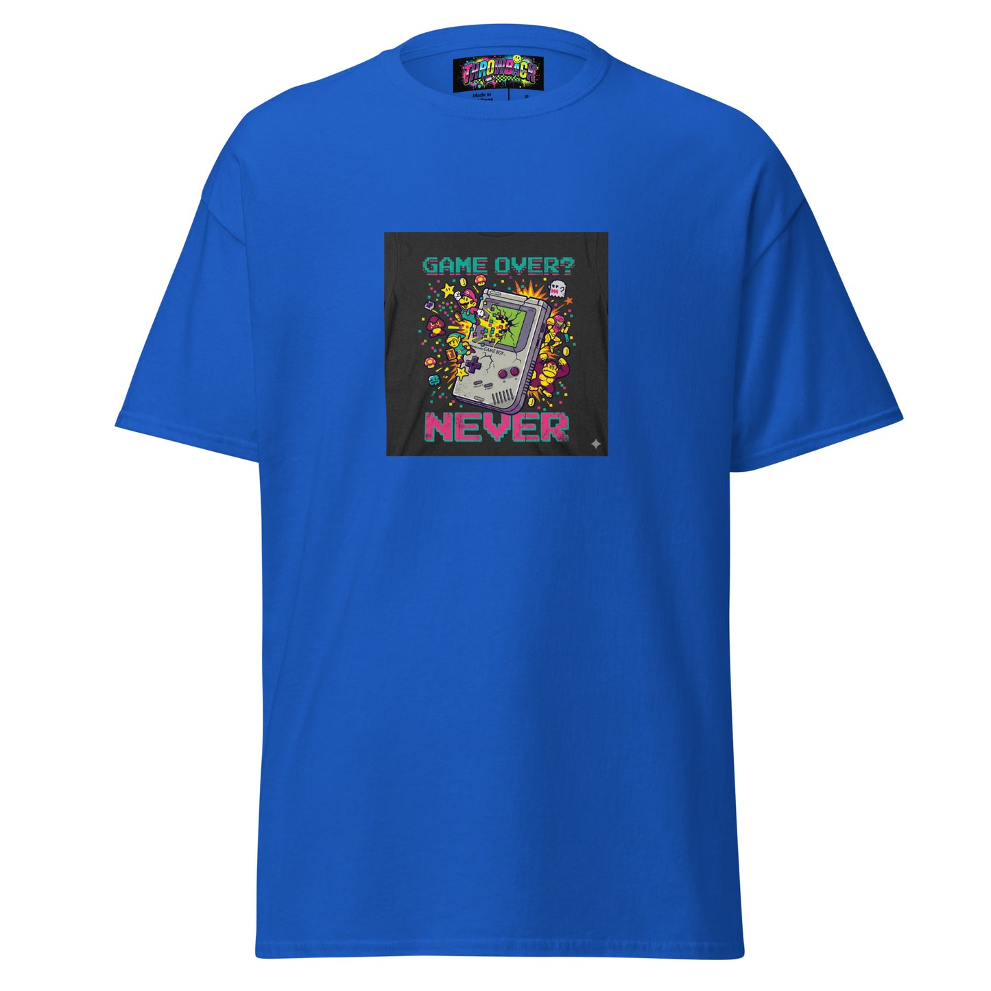 t-shirt bleu game over never gameboy néon arcade rétro années 90 — Throwback
