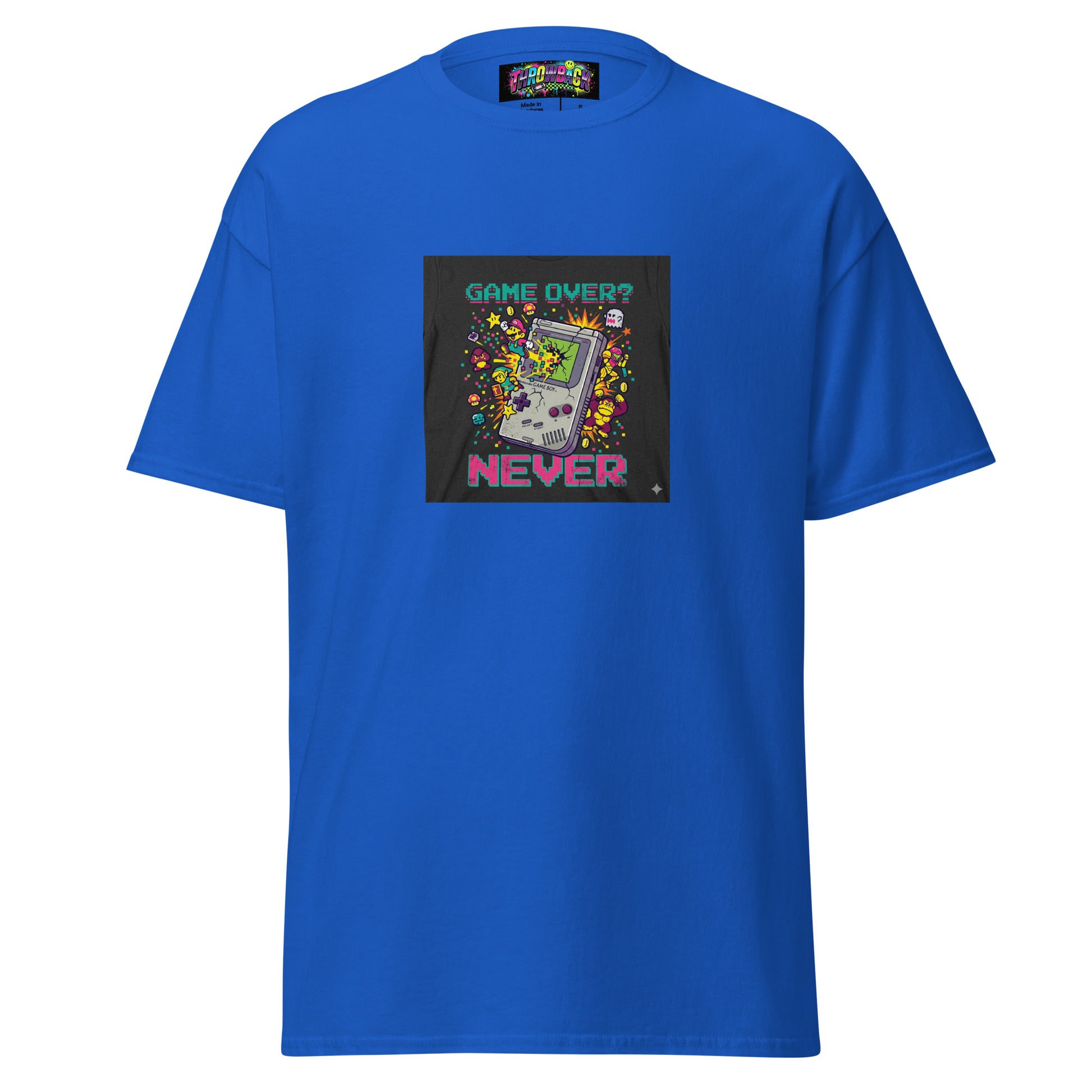 t-shirt bleu game over never gameboy néon arcade rétro années 90 — Throwback