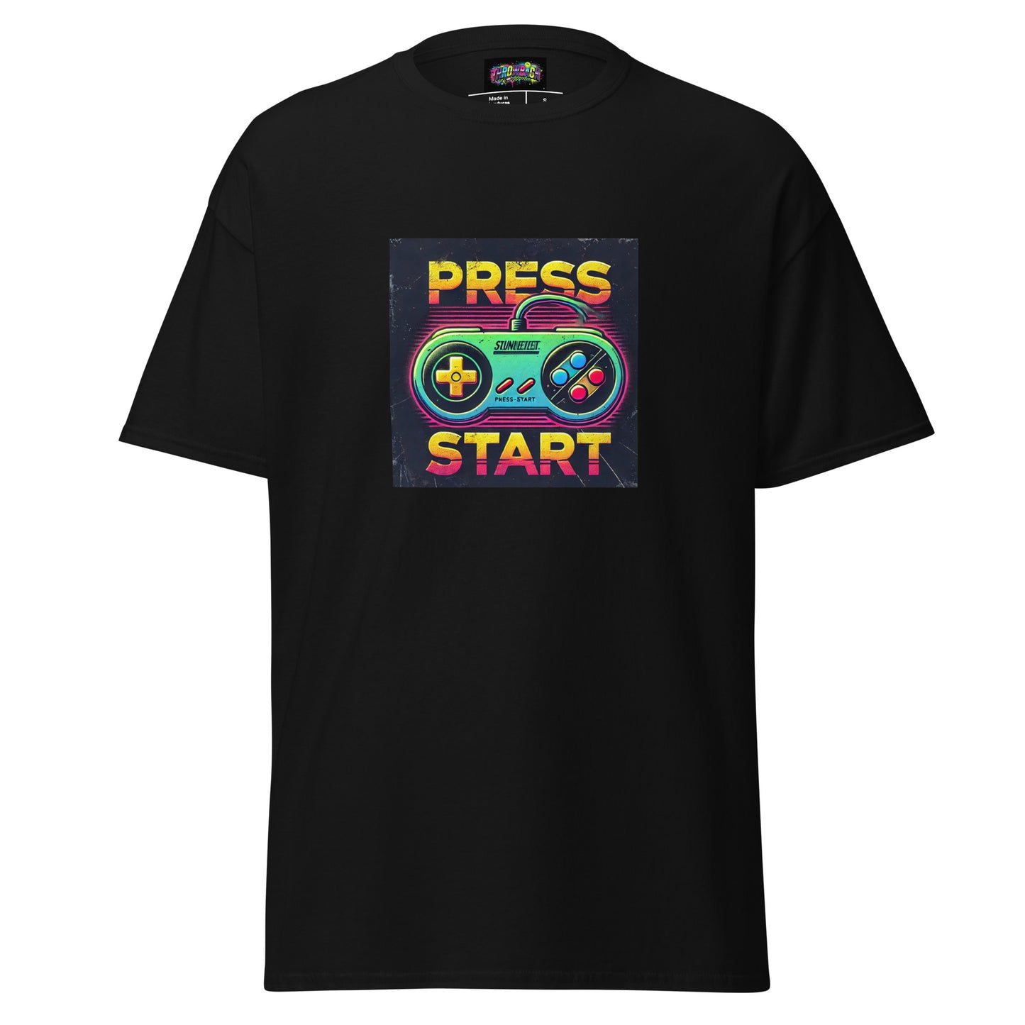 t-shirt noir press start gaming 90s pixel art streetwear — Throwback