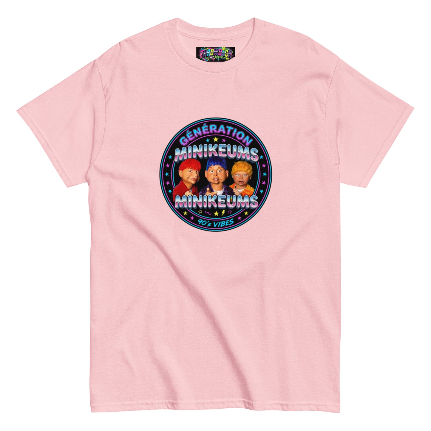 t-shirt rose clair minikeums 90s unisexe made to order taille xl — Throwback