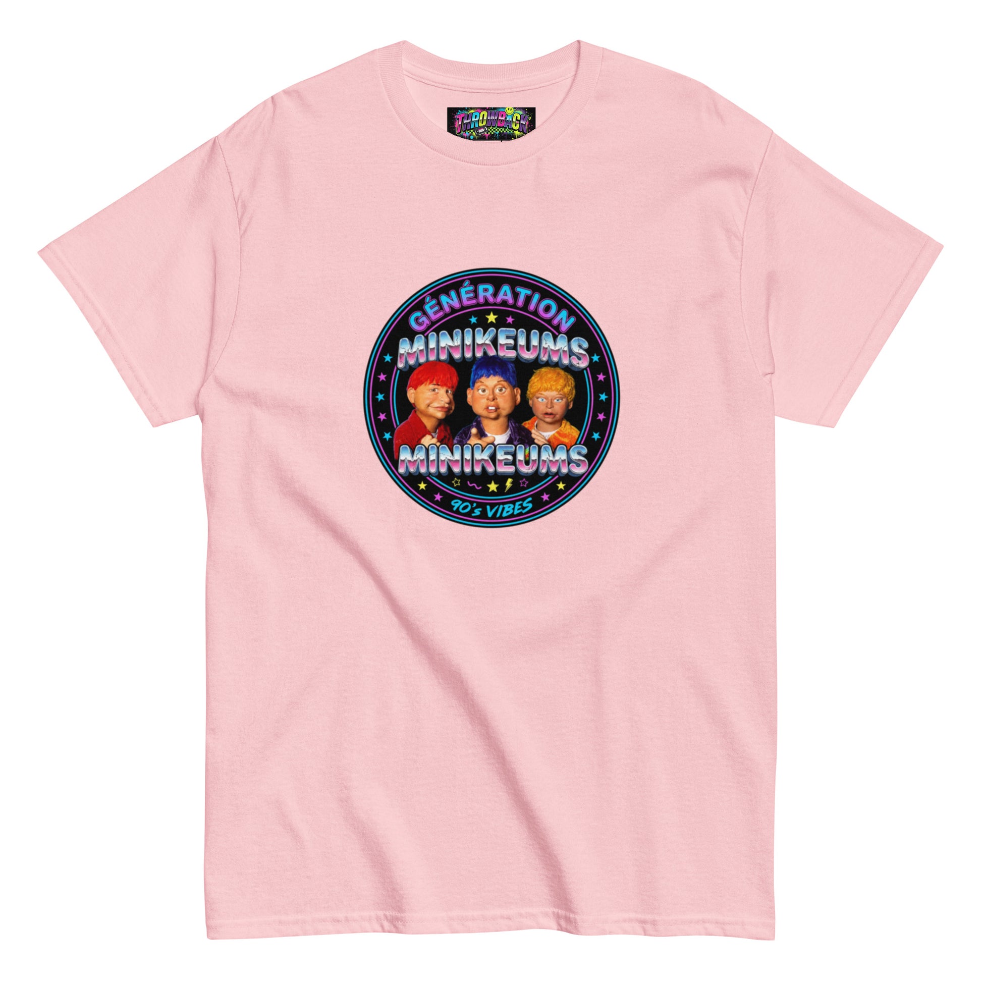 t-shirt rose clair minikeums 90s unisexe made to order taille xl — Throwback