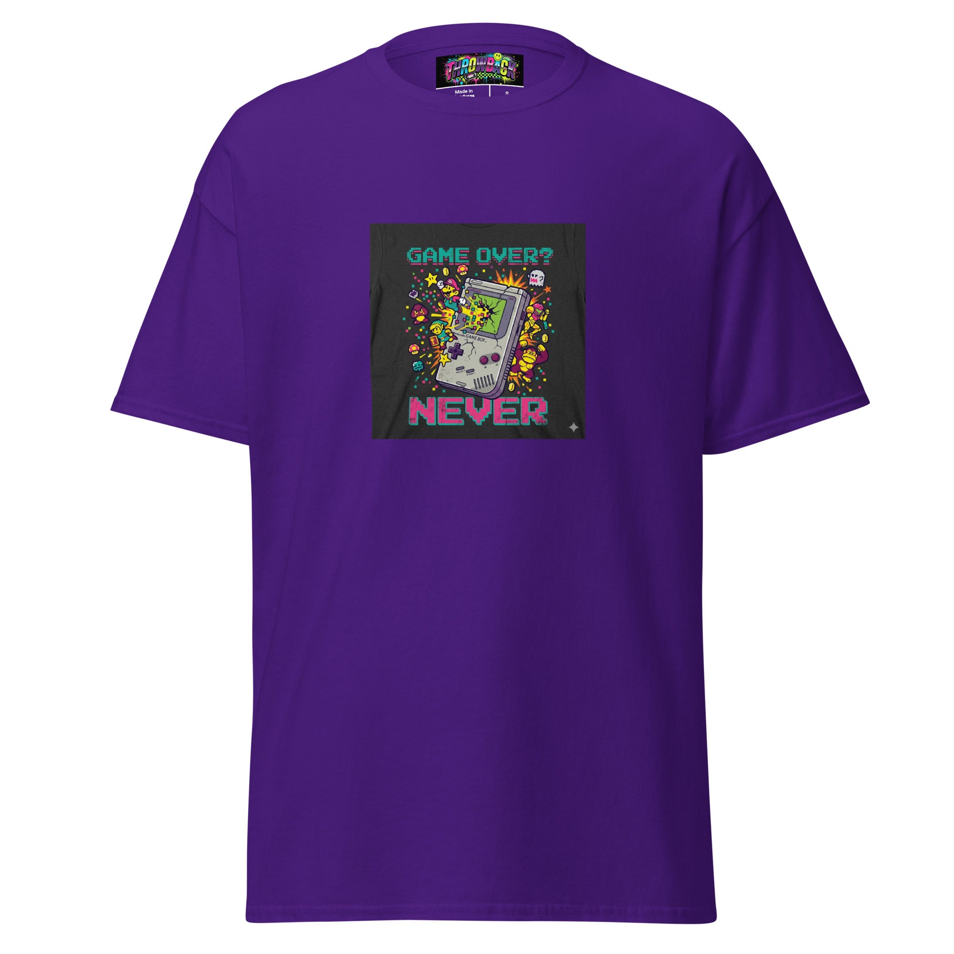 t-shirt violet game over never gaming 90s pixel art face — Throwback