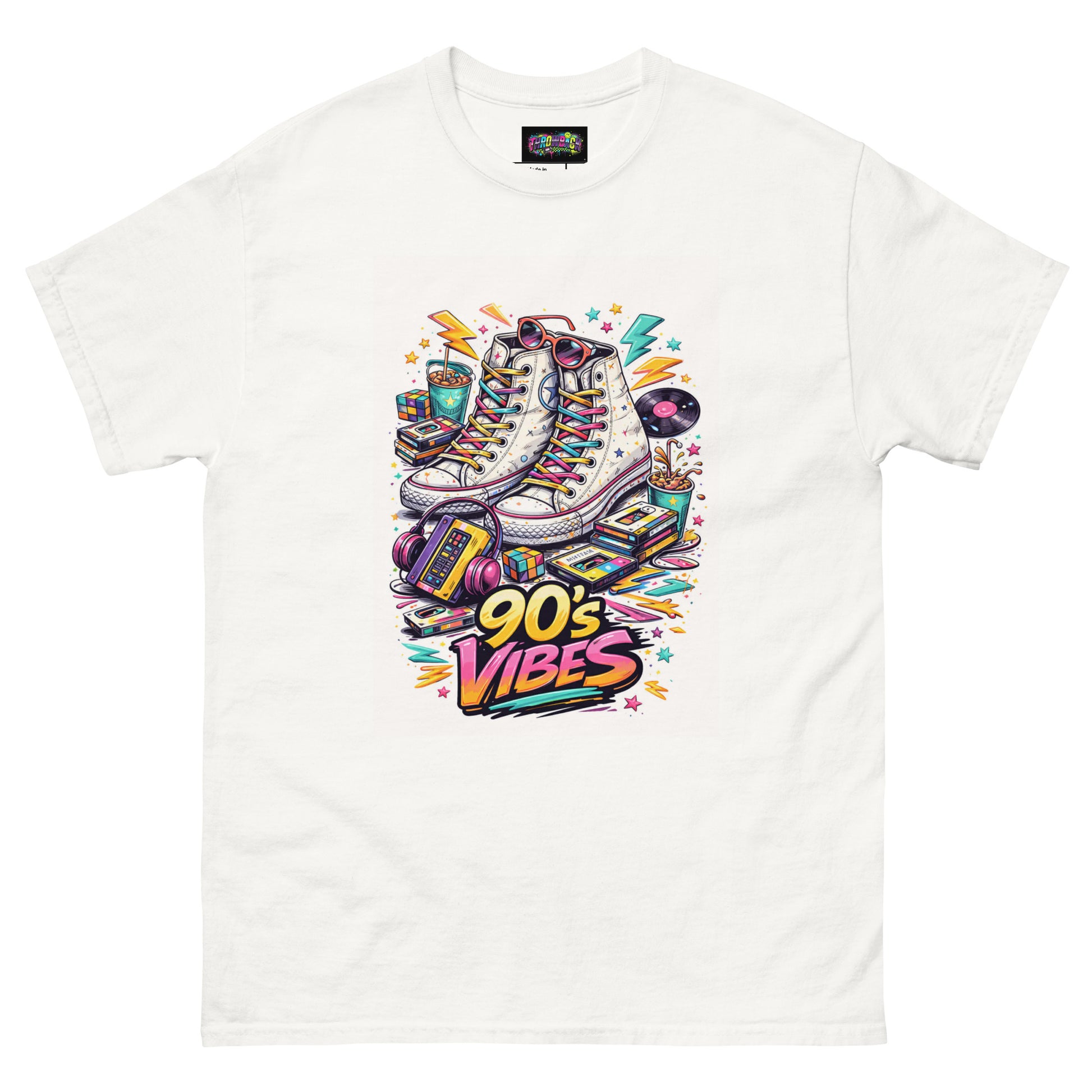 t-shirt blanc 90s vibes graphic nostalgique années 90 taille s m l xl — Throwback